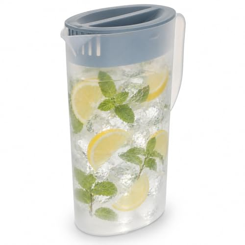 Wasserkrug Kunststoff 2L mit Deckel und Griff, Bruchsichere Wasserkaraffe Teekanne für Kühlschrank, Transparente Saftkanne für Limonade, Milch, Eistee und Kaltgetränke