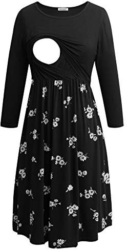 Smallshow Nursing Dresses 3/4 Sleeve Maternity Breastfeeding Dress for Women Svp121 S