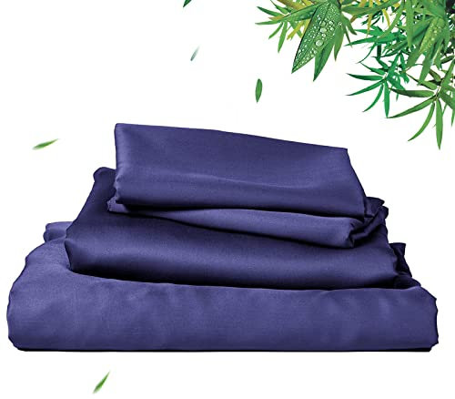 David's Home Pure Bamboo Bettwäsche-Set, Queen-Size, Marineblau, 100 % Bambus, kühlendes Bettlaken-Set mit tiefer Tasche, seidig weich und atmungsaktiv, 4-teilig, hypoallergen