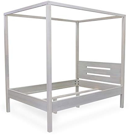 Betten-ABC Bubema Jasmin, Himmelbett, Buche massiv (Farbe: Weiß lasiert, ohne Vorhänge; Größe: 140 x 200 cm)