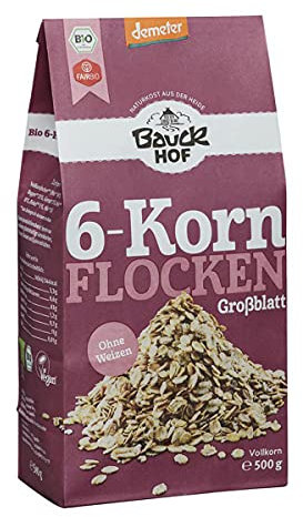Bauckhof - 6-Korn Flocken ohne Weizen Demeter - 500 g - 8er Pack