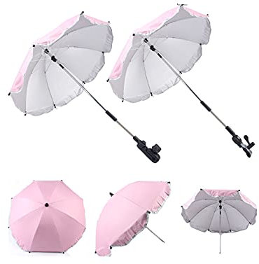 LANGYI Baby Comfort Universal Kinderwagen Regenschirm Anti UV 50+, Universal Kinderwagen Regenschirm mit verstellbarem Arm, Faltbarer Kinderwagen Sonnenschirm für Outdoor Strand Outdoor Garten (Pink)