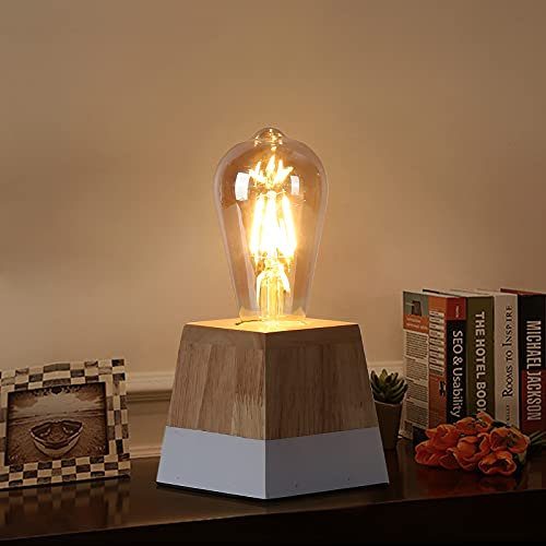 SUNLLOK Nachttischlampe aus Holz Metallsockel rustikal klein, Nachttischlampe für Schlafzimmer, Vintage Steampunk industriell, Lese-Schreibtischlampe, Dekoration für Wohnzimmer, Kinderzimmer, Büro