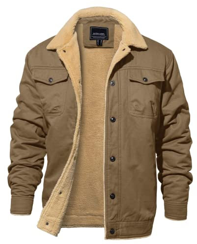 EKLENTSON Men's Cycling Jacket Military Cargo Fleece Winter Coat Thick Warm Combat Jacket Military Khaki,S