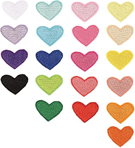 Bymivofun 20 Stück Patches zum Aufbügeln in Herzform, süße bunte bestickte Aufnäher zum Aufnähen von Liebesapplikationen, für T-Shirt, Jeans, Kleidung, Taschen, Reparatur und Dekoration