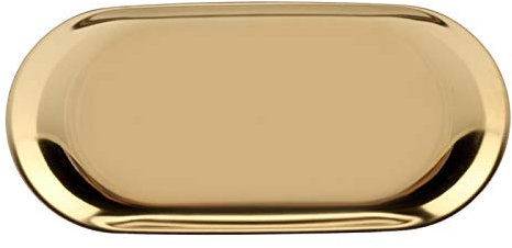 Vassoio decorativo per gioielli in acciaio inossidabile, vassoio per cosmetici piccolo da 7 pollici, vassoio per gingilli con vassoio ovale dorato per cucina, bagno, vanità, ufficio(L-Oro)