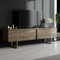 Dmora - Meuble TV Centaurus, Buffet de Salon, Armoire Basse pour TV, Base Murale de Rangement, 180x30h50 cm, Noyer et Or