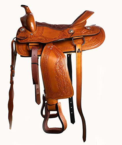 Hulara Westernsattel aus echtem Leder, geschnitzter, bequemer Sitz, Größe 14 Zoll bis 18 Zoll, Westernsattel für Pferde, Barrel Racing Saddle