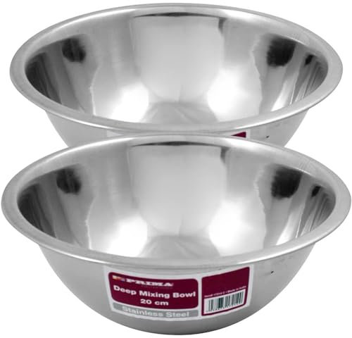 BARGAINS-GALORE 2 X 24CM Stainless Steel DEEP Mixing Bowl Kitchen Cooking Salad Fruit Serving