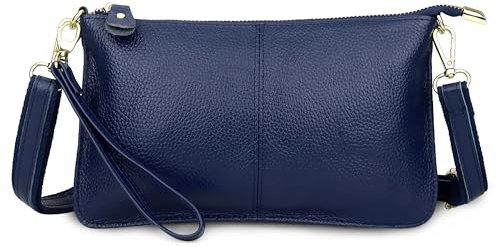 FORRICA Geldbörse Damen Handy Umhängetasche Echte Leder Handytasche Frauen Kleine Schultertasche Rindsleder Clutch Portemonnaie Blau