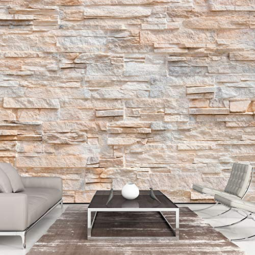 decomonkey - Papier Peint Panoramique Adhésif Mur de Pierre 392x280 cm - Stickers Muraux Salon Chambre Déco XXL Autocollant - Gris marron beige - Architecture pierre beige fond de texture moderne