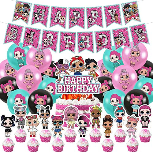 LOL Birthday Party Supplies,Surprise Decorations include Cake Topper,Cupcake Toppers, Banner,balloons for Party Decorations