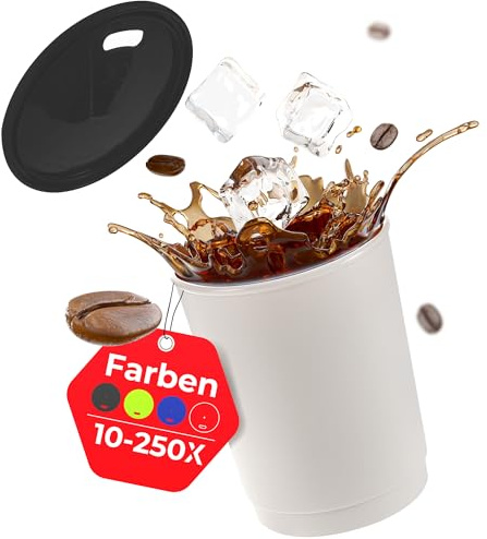 achilles Kaffeebecher mit Deckel, Kunststoffbecher, Mehrwegbecher, Trinkbecher, LFGB geprüft, spülmaschinenfest, stapelbar, 330 ml, Becher grau, Deckel schwarz, 100 Stk.