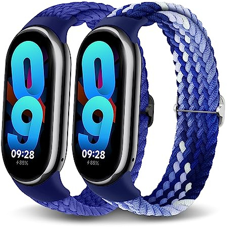 MYAPULUA 2 Stück Sport Loop Nylon Armband für Xiaomi Band 9/8 Damen Herren | Elastisch,Verstellbares,Geflochtenes Nylon,Sport Loop Band Ersatzarmband für Xiaomi Mi Band 9 Armband/für Mi Band 8 Armband