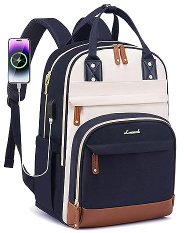 LOVEVOOK Laptop Backpack for Women, Waterproof 15.6 inch Work Bag Womens Rucksack with Anti-theft Zipper & USB Port, LargeLadies Backpacks Back Pack Womans for Travel School University Business Blue
