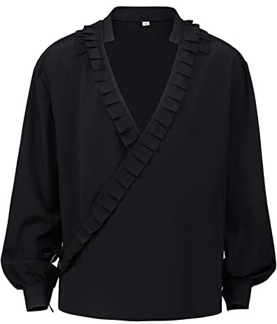 Duohropke Men's ruffle shirt medieval pirate shirt men's fashion style medieval gentleman shirt gothic ruffle collar long sleeve shirt dovetail shirt, 03-black, XXL