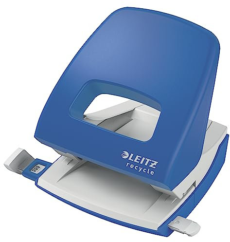 Leitz NeXXt Recycle Locher, 30 Blatt, A4, für Büro & Schule, Führungsschiene mit Formatmarkierungen, 100 % recyclebar, umweltfreundlich, Recycle-Sortiment, Blau, 50030035