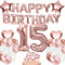 Luftballon 15. Geburtstag Deko Roségold für Mädchen - Folienballon, Happy Birthday Banner, Tortendeko - Ballon Geburtstagdeko Set