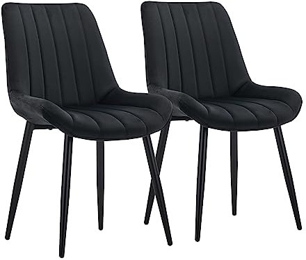 CLIPOP Samt Esszimmerstühle 2er Set Küchenstühle Polsterstuhl Wohnzimmerstuhl Gepolsterte Sessel Sitzfläche mit Rückenlehne und Metallbeine (2er Set, Schwarz)