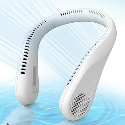 XIUREI Neck Fan, Neck Fans for Women Rechargeable with 5000 mAh & 3 Speeds Bladeless Mini Fan, Portable Neck Fan 360° Airflow Cooling Personal Leafless Fan for Men Women Adult Kids-White