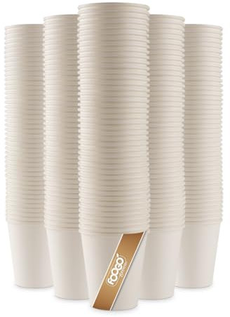 FOOGO Green 500pcs 10oz Disposable Strong Single-Wall White Paper Coffee Cups, FSC® Certified, Fully Compostable, Takeaway, Paper Cups for Hot Drinks, Parties, Eco-Friendly