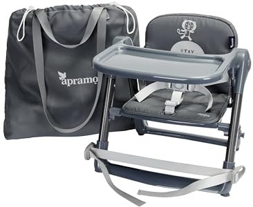 APRAMO FLIPPA Esszimmerstuhl, Baby, Kleinkind, zusammenklappbar, tragbar, Sitzerhöhung, Fütterungssitz für Kinder von 6 Monaten bis 3 Jahren, ca. 15 kg, mit Geschirr und abnehmbarem Tablett, Lunar