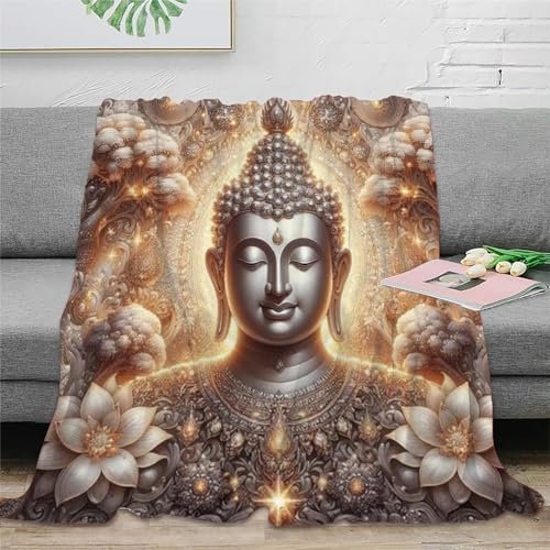 Buddha Flanell Couchdecke 3D Druck Buddha Wohndecke Flauschig Warm Weichen Flauschig Bett Decken Für Mädchen Jungen 80x90inch(200x230cm)