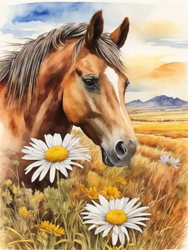 Meecaa Kreuzstich-Set, 11-fädig, geprägt, Pferd, Blume, Tier-Stickset mit Zubehör, vorgedruckt (40 x 50 cm) (Pferd)