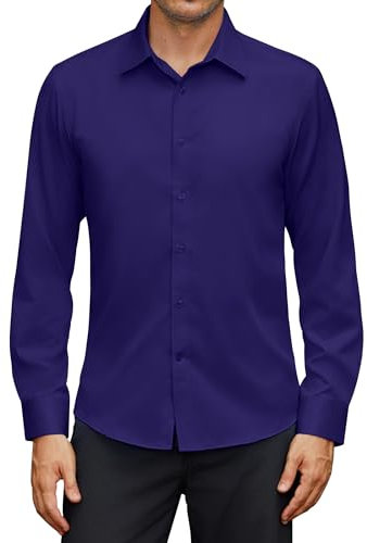 siliteelon Mens Shirts Purple Long Sleeve Dress Shirt for Men Mens Casual Work Business Shirts for Men Adult L