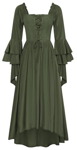 SCARLET DARKNESS Women Maxi Dresses Ruffle Sleeve Lace-up Casual Flowy Dresses for Women UK Dark Green M