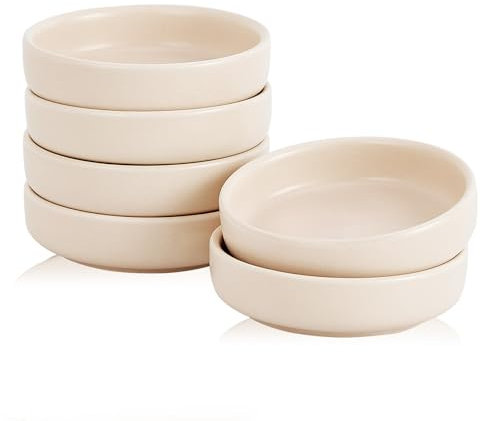 Swuut Keramik Sojasosenschale,9cm Dipping Schalen 6er Set, kleine Vorspeisen Pinch Dip Schüssel für Beilagen, Sushi, Ketschup, BBQ (Nude)