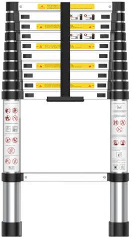 Escalera Telescópica de Aluminio y Plegable，Escalera Multiusos，Extensible、Portátil，Antideslizantes，Escaleras Telescópicas para Uso doméstico,Obra,Camper, Andamio,Piscina,Hogar,Carga 150kg，3.2M