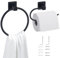 Black Toilet Roll Holder Towel Ring, Toilet Paper Holder Wall Mounted and Hand Towel Holder, 2 Pcs Matte Black Rustproof Waterproof 304 Stainless Steel Bathroom Accessories