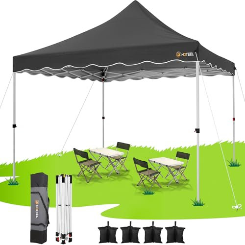 HOTEEL Pavillon 3x3 Faltpavillon 3x3 Wasserdicht Stabil mit 4 SandsäCke, Hoher Gipfel, Uv Schutz 50+ Partyzelt Gartenpavillon Pop Up Pavillon, fürs Camping, Event, Garten, Stahlrahmen, Schwarz