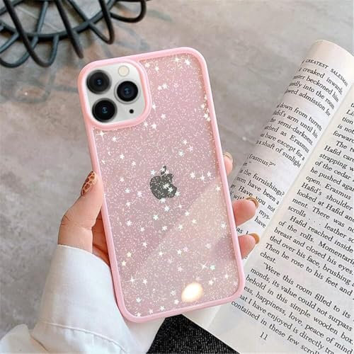 EKAM TPU Back Case for iPhone 16 Pro - Glitter Translucent Sparkly Bling Design for Girls Women Liquid Silicone, Anti-scratch Shockproof Protective Cases for iPhone 16 Pro -6.3 Inch (Pink)