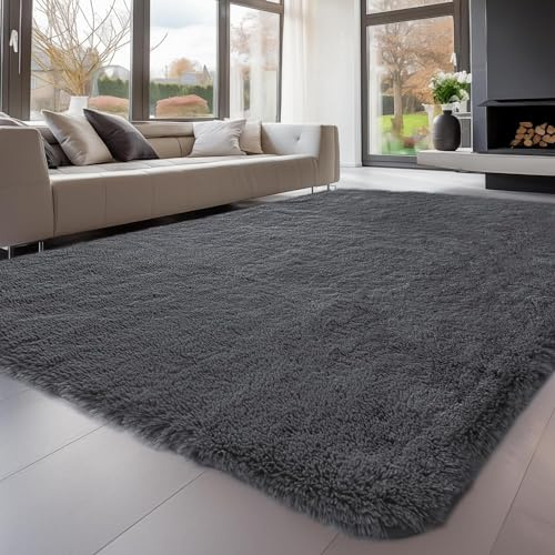 Treeboy Extra Large Rugs Living Room 240x340cm,Grey Shaggy Bedroom Rug | Washable Large Area Rugs, Anti Slip Modern Fluffy Rug,Non-Shedding Soft Shaggy Floor Carpet for Bedroom,Kids Room, Nursery