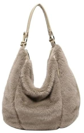 JIABAOZ Tasche Damen Umhängetasche Plüsch, Plüsch Tasche Damen Groß, Mit, Kunstfell Fuchs Pelz Tote, Pelzige Henkeltaschen