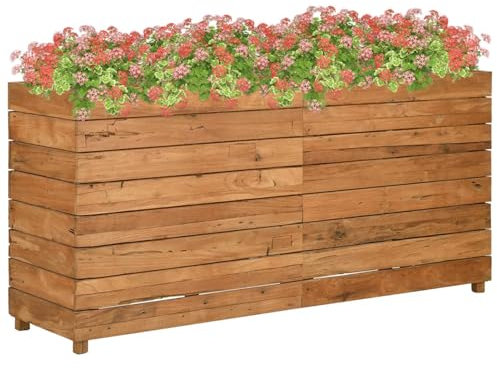 ShGaxin Hochbeet 150x40x72 cm Massivholz Teak und Stahl, Palettenrahmen, Hochteich, Gemüsebeet, Kräuterregal Balkon, Blumenbeet, Kräuterspirale, Tomatenbeet, Pflanzhochbeet - 47429