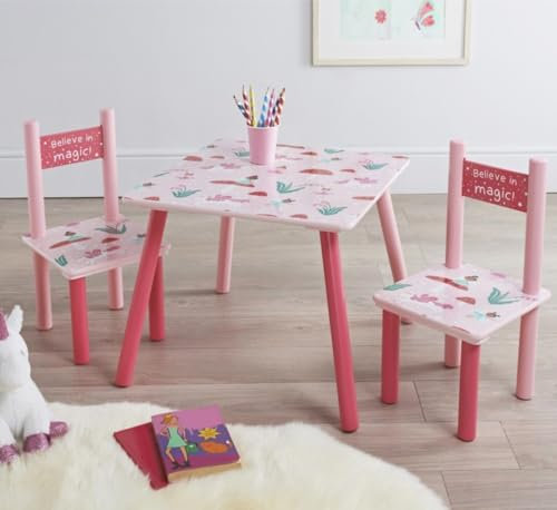 spot on dealz Wooden Table and 2 Chairs Kids Set - Sturdy Furniture for Toddlers, Preschoolers - Perfect for Playroom, Bedroom, or Study - Durable Wooden Construction, Easy to Assemble.
