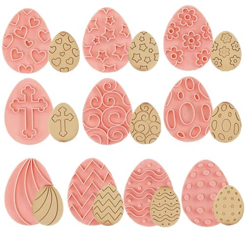 Easter Cookie Cutter Set, 10 Pieces 3D Easter Eggs Set Biscuit Mold for DIY, Baking Kitchen Tools for Biscuit Dough, Pastries, Doughnut, Fondant, Sugarcraft