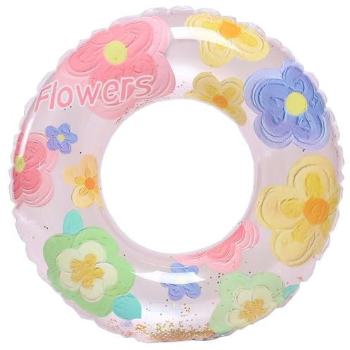 Bouée de natation gonflable pour adulte, à paillettes transparentes, 90 cm, tube de natation pour piscine d'été, convient aux adultes et aux enfants (rose jaune)