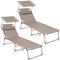 SONGMICS Sonnenliege, 2er Set, klappbarer Liegestuhl, 193 x 53 x 29 cm, bis 150 kg belastbar, Sonnenschutz, Kopfstütze, verstellbare Rückenlehne, für Garten, Pool, Terrasse, Taupe GCB192K02