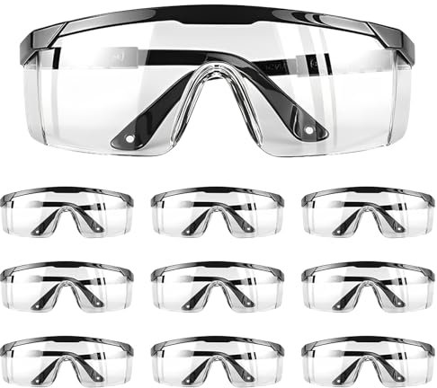 XZSKD 10Pcs Safety Glasses, Protective Goggles & Safety Eyewear for Work, Clear Anti-Fog Lens with Black Frame for Construction, Lab, Woodworking & DIY Projects