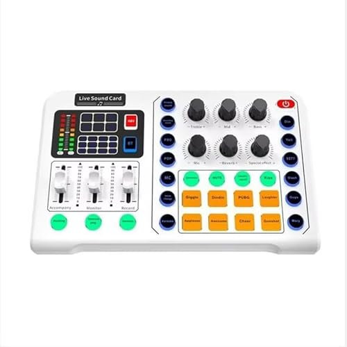 DIKAMAN Audio-Mixer, Soundkarte, Studio-Aufnahmeschnittstelle, Mixer, Musikkarte mit Sound for Live-Handy-PC Für Karaoke-Studio-Streaming-Aufnahmen(White)