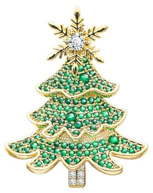 Unimooie Weihnachtsbaum Brosche Damen 3D Zirkonia mit Drehender Schneeflocke Elegante Festliche Anstecknadel Geschenkidee