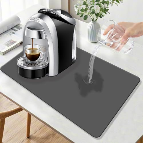 Abtropfmatte Kaffeematte 50 X 40 CM Unterlage Kaffeemaschine, Abtropfmatte Geschirr, Matte Kaffeemaschine, Waschbar, Schnelltrocknen und Faltbar für Küchen, Badezimmer, Haustiere (Dunkelgrau)