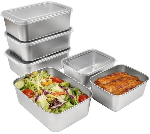 Vunanvu 6 PCS Recipientes de Acero Inoxidable 1100/550ml, Fiambrera de Acero Inoxidable con Tapa, Apilables Tapers de Acero Inoxidable, Recipientes Herméticos para Alimentos para Refrigerador
