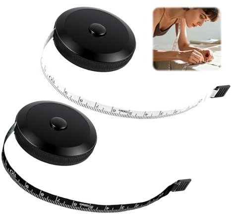 2 Stück Maßband Körper, Einziehbares Körpermaßband Set 2m und 1,5m, Weiches PVC-Faser Schneider Maßband, Doppelseitig in cm und Zoll, Mini Rollmaßband für Nähen, Schneiderei, Schwarz Weiß