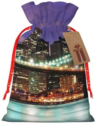 Jutebeutel mit Kordelzug, Motiv: New York Night mit Kordelzug, Geschenktüten für Hochzeit, Party, Festival, Aufbewahrung