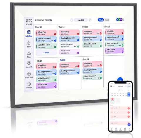 10,1 Zoll Digitaler Kalender mit Touchscreen, 3 IN 1 Kalender & Cloud-Bilderrahmen & Galerie, 32GB Speicher, IPS Elektronischer Familienplaner, Aufgaben Manager Terminplaner Wandkalender
